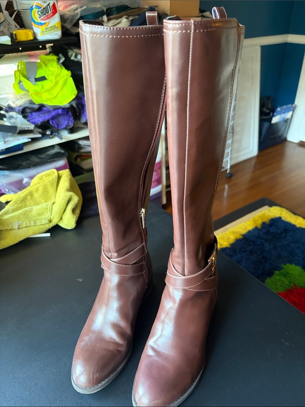 Tommy Hilfiger Brown Leather Knee-High Heeled Boots
